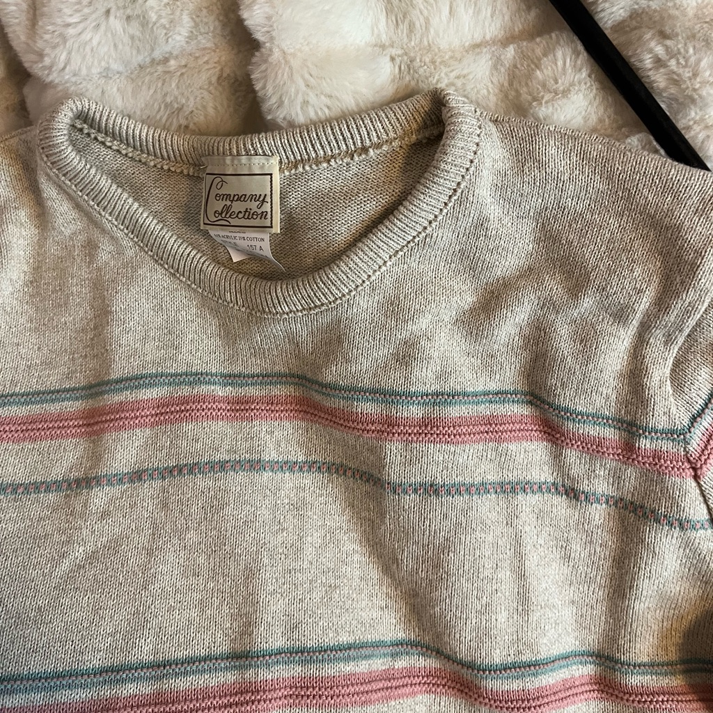 Neutral Xl Mellow Pastel Spring Short Sleeve Knit Work Striped Beige Sweater